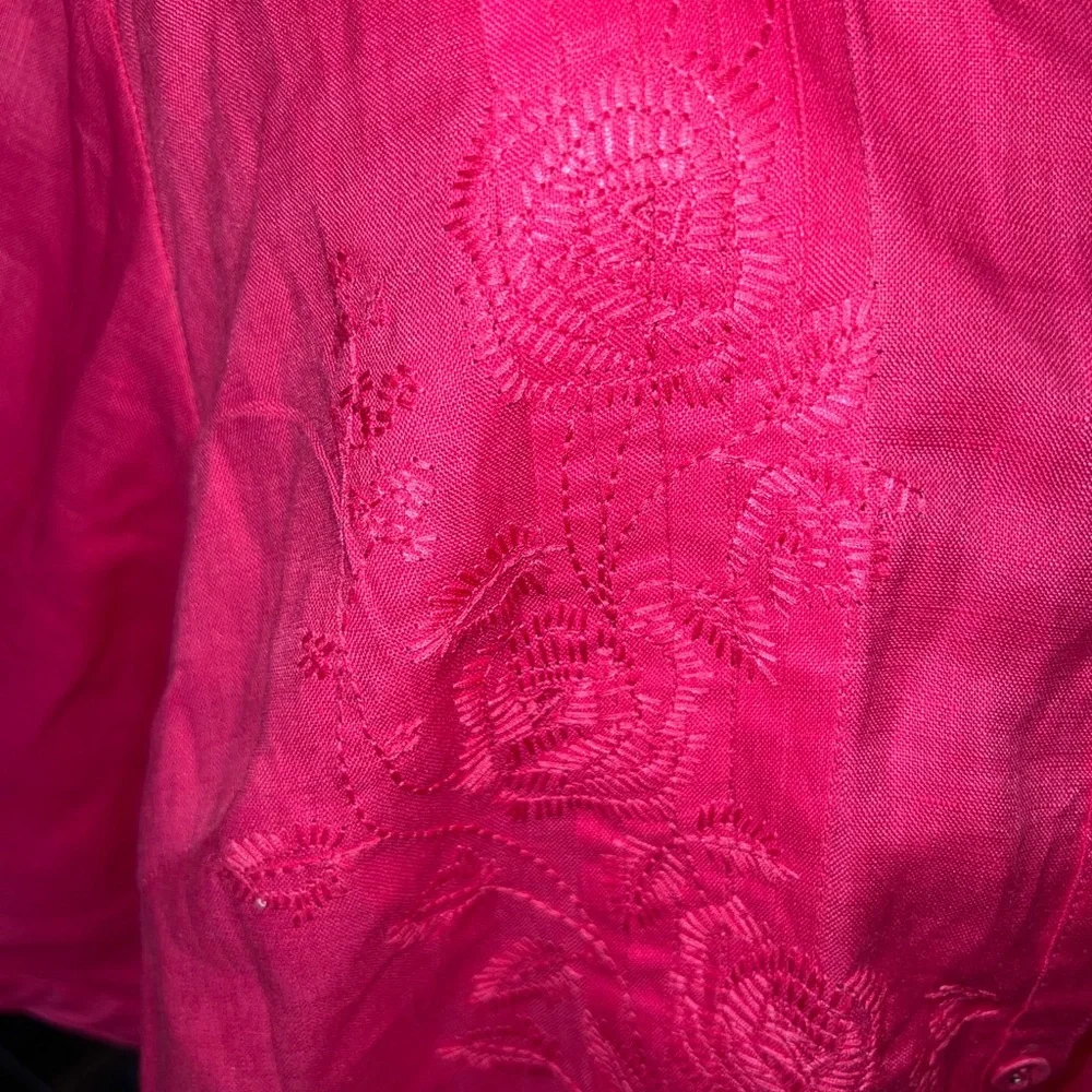 Tweeds Womens Pink Linen Embroidered 3/4 Sleeves Scoop Neck Shirt Top Size 3X - Picture 3 of 13